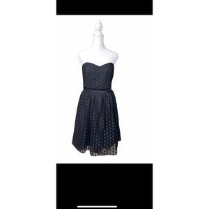 White House Black Market strapless black polka dot tulle cocktail dress size 2